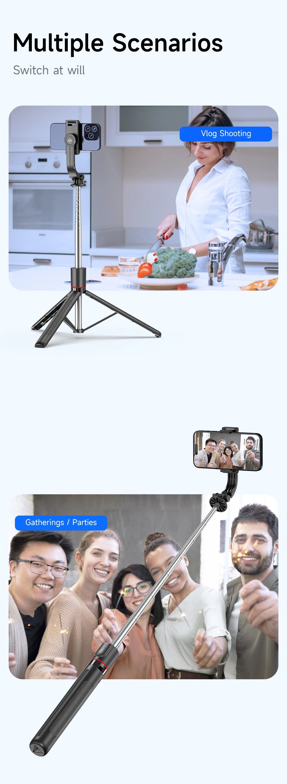 F15 Wireless Selfie Stick Tripod - 68 Inch Extendable with Bluetooth Remote