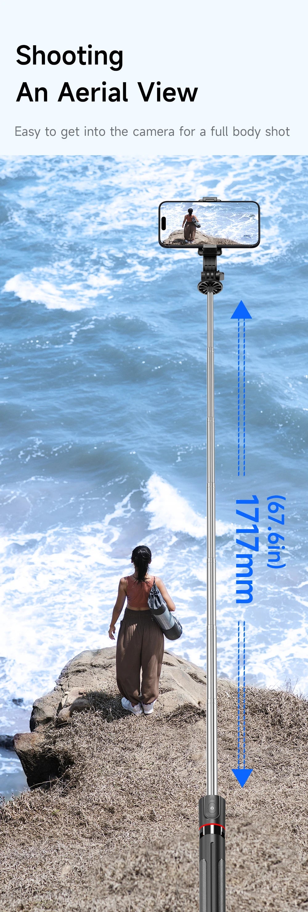 F15 Wireless Selfie Stick Tripod - 68 Inch Extendable with Bluetooth Remote