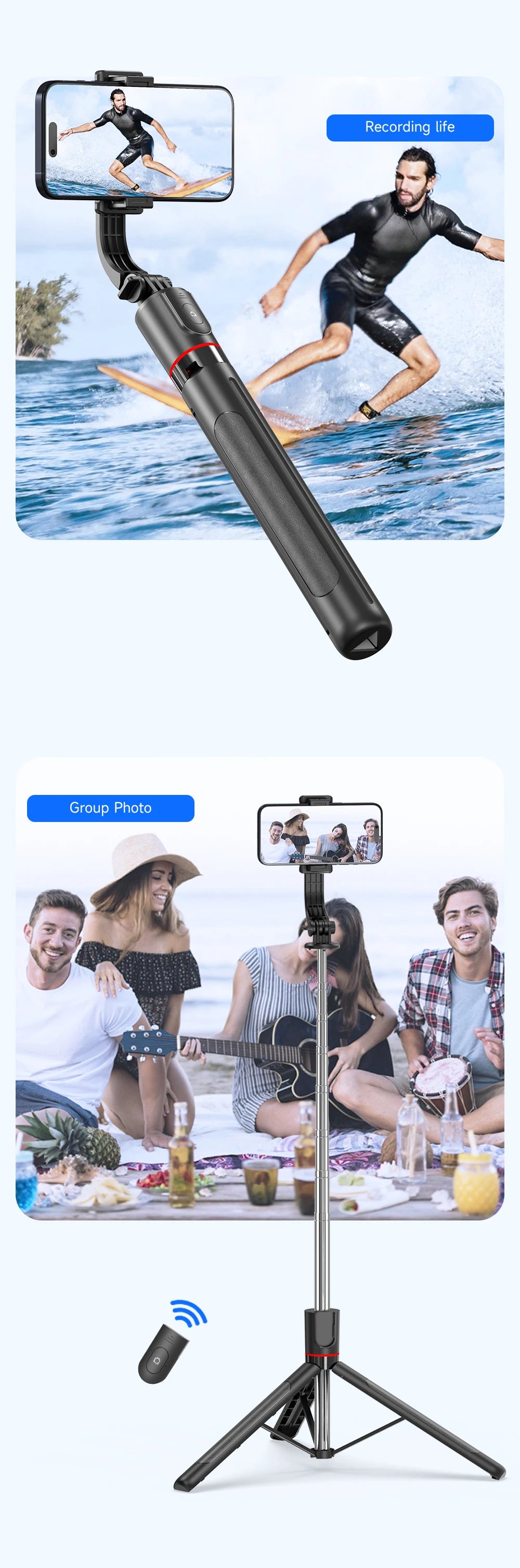 F15 Wireless Selfie Stick Tripod - 68 Inch Extendable with Bluetooth Remote